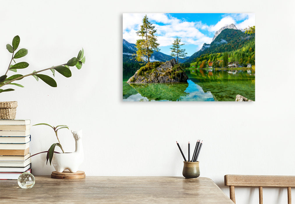 Premium textile canvas Premium textile canvas 120 cm x 80 cm landscape On the beautiful Hintersee 