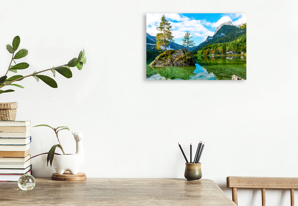 Premium textile canvas Premium textile canvas 120 cm x 80 cm landscape On the beautiful Hintersee 