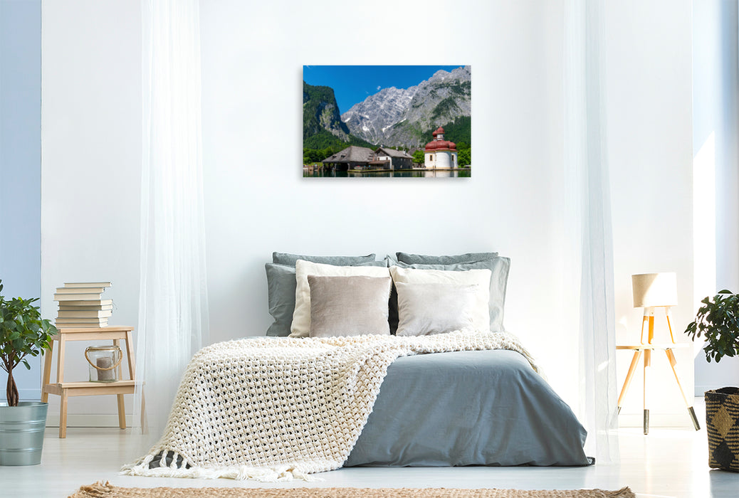 Premium textile canvas Premium textile canvas 120 cm x 80 cm across Hirschau peninsula with St. Bartholomä 