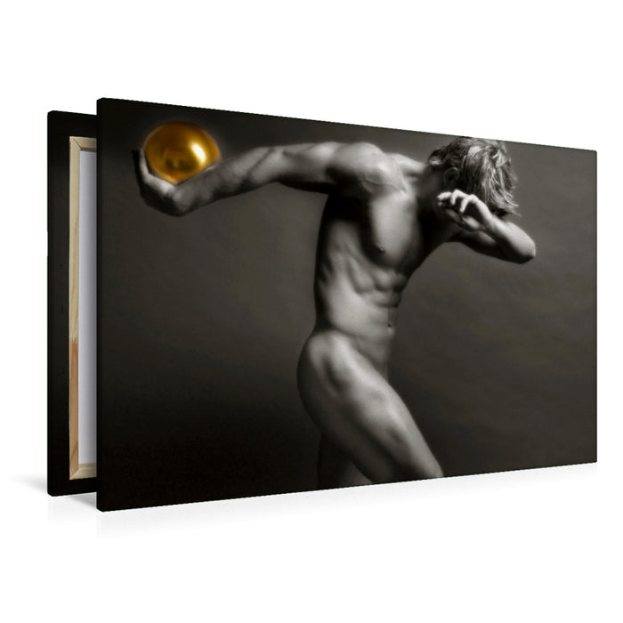 Premium Textil-Leinwand Premium Textil-Leinwand 120 cm x 80 cm quer Golden Ball - Männerakte im Querformat