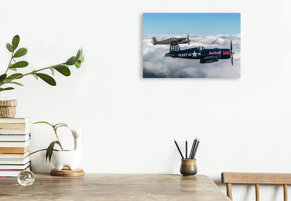 Premium Textil-Leinwand Premium Textil-Leinwand 120 cm x 80 cm quer Chance Vought F4U Corsair, The Flying Bulls & Focke Wulf FW-190