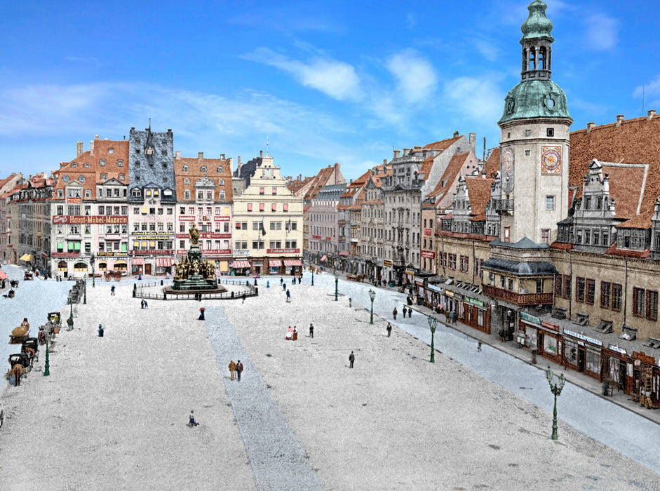 Leipzig - place du marché avec hôtel de ville vers 1900 - Puzzle photo CALVENDO 
