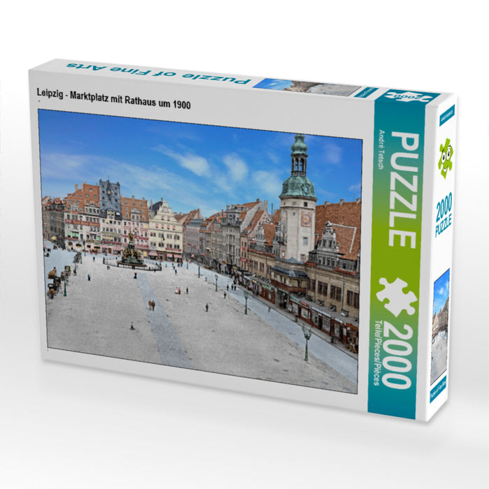 Leipzig - place du marché avec hôtel de ville vers 1900 - Puzzle photo CALVENDO 