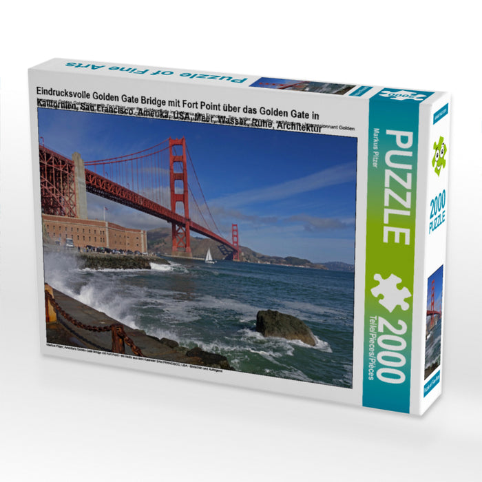 Eindrucksvolle Golden Gate Bridge mit Fort Point über das Golden Gate in Kalifornien, San Francisco. Amerika, USA, Meer, Wasser, Ruhe, Architektur 2000 Teile Puzzle quer - CALVENDO Foto-Puzzle'