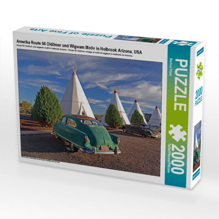 Amerika Route 66 Oldtimer und Wigwam Motiv in Holbrook Arizona, USA 2000 Teile Puzzle quer - CALVENDO Foto-Puzzle'