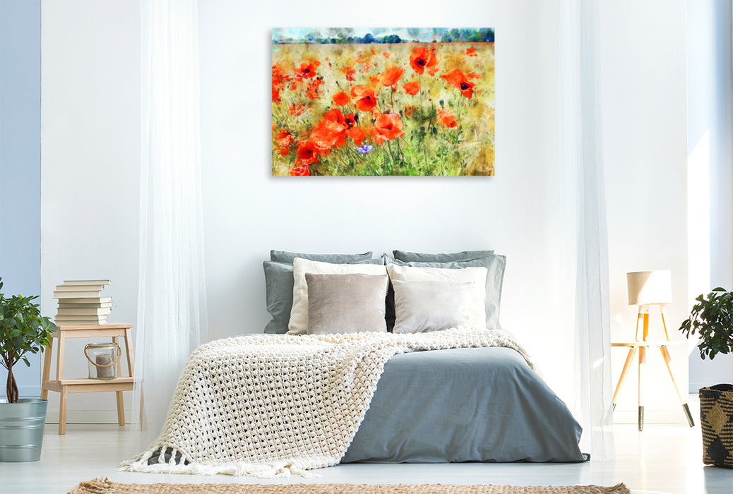 Premium textile canvas Premium textile canvas 120 cm x 80 cm landscape Poppies in a field. 