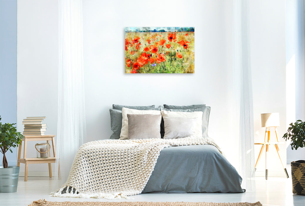 Premium textile canvas Premium textile canvas 120 cm x 80 cm landscape Poppies in a field. 