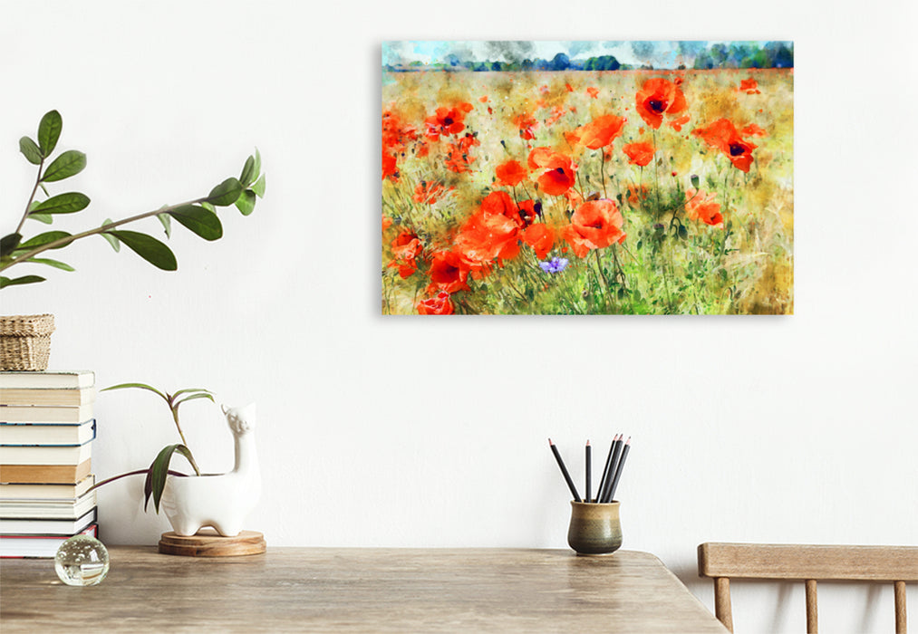 Premium textile canvas Premium textile canvas 120 cm x 80 cm landscape Poppies in a field. 
