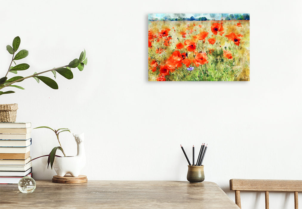 Premium textile canvas Premium textile canvas 120 cm x 80 cm landscape Poppies in a field. 