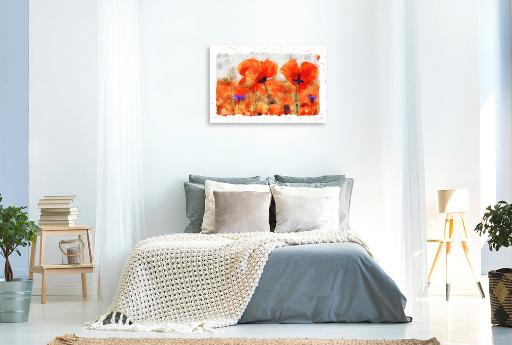 Premium Textil-Leinwand Premium Textil-Leinwand 120 cm x 80 cm quer Mohnblumen im Gegenlicht. Aquarellmalerei