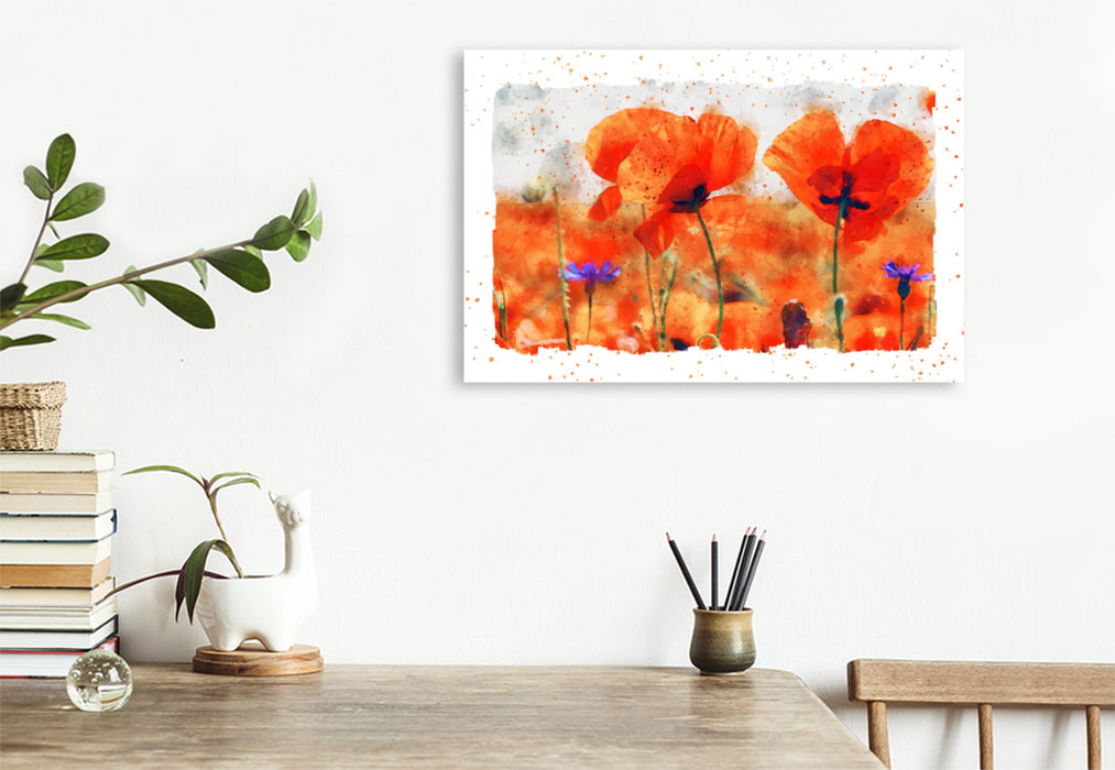 Premium textile canvas Premium textile canvas 120 cm x 80 cm landscape Poppies in the backlight. Watercolor painting 