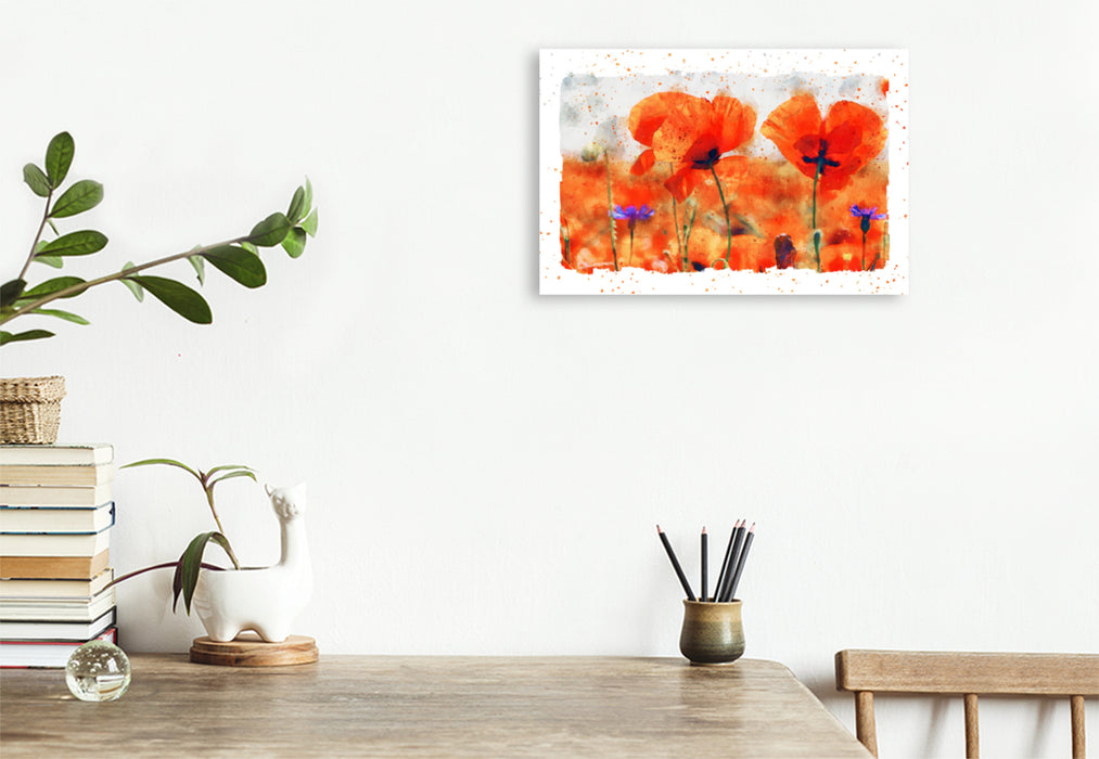 Premium textile canvas Premium textile canvas 120 cm x 80 cm landscape Poppies in the backlight. Watercolor painting 