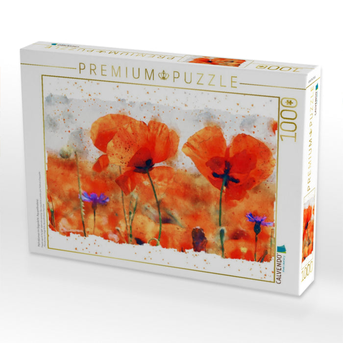 Mohnblumen im Gegenlicht. Aquarellmalerei - CALVENDO Foto-Puzzle'