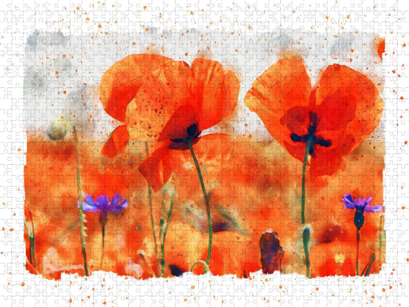 Mohnblumen im Gegenlicht. Aquarellmalerei - CALVENDO Foto-Puzzle'