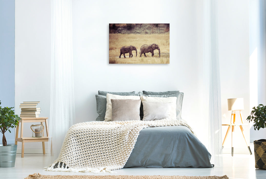 Premium Textil-Leinwand Premium Textil-Leinwand 120 cm x 80 cm quer Elefanten der Serengeti