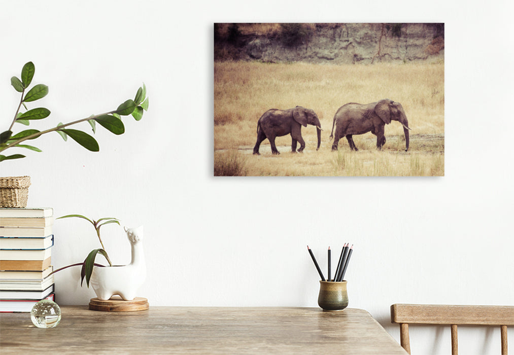 Premium Textil-Leinwand Premium Textil-Leinwand 120 cm x 80 cm quer Elefanten der Serengeti