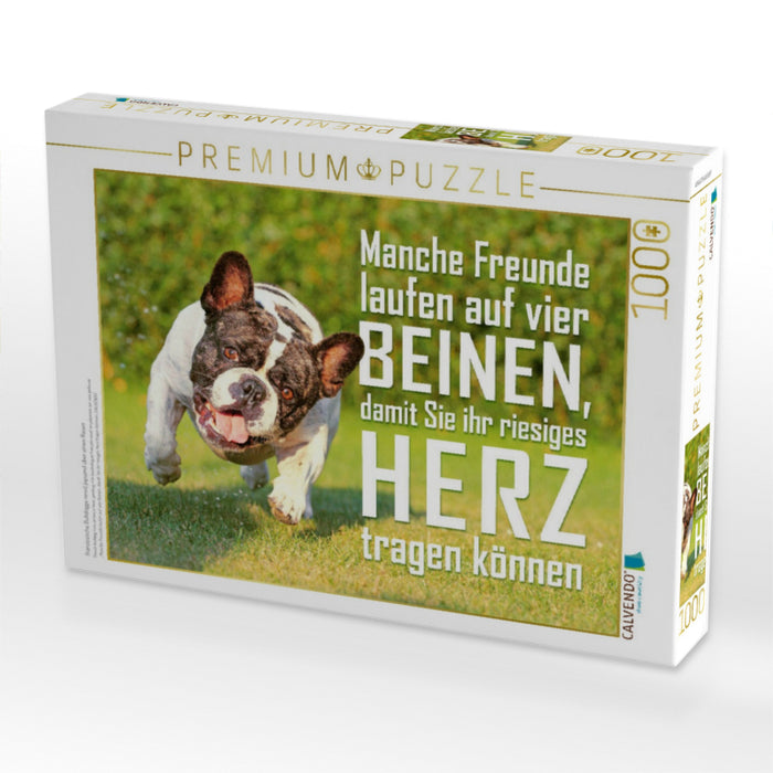Französische Bulldogge rennt japsend über einen Rasen - CALVENDO Foto-Puzzle'