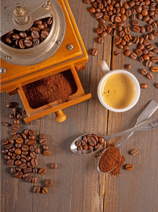 Kaffeebohnen und Kaffeepulver 2000 Teile Puzzle hoch - CALVENDO Foto-Puzzle'