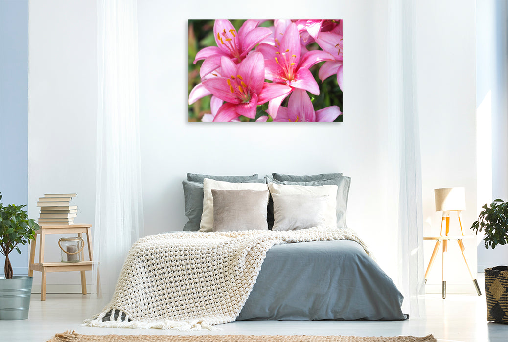 Premium textile canvas Premium textile canvas 120 cm x 80 cm landscape Lilies in pink 