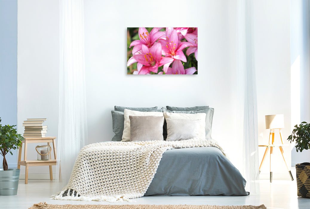 Premium Textil-Leinwand Premium Textil-Leinwand 120 cm x 80 cm quer Lilien in Pink