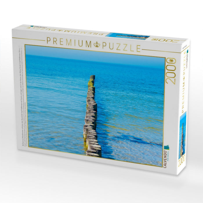 Buhnen aus Holzstämmen schützen den Strand der Insel Hiddensee vor Erosion und ragen weit in das Wasser der Ostsee hinein, Insel Hiddensee, Ostsee, Mecklenburg-Vorpommern, Deutschland - CALVENDO Foto-Puzzle'