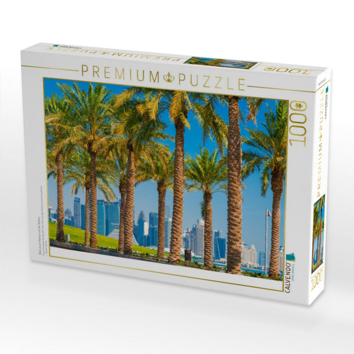 Blick durch Palmen auf die Skyline - CALVENDO Foto-Puzzle'