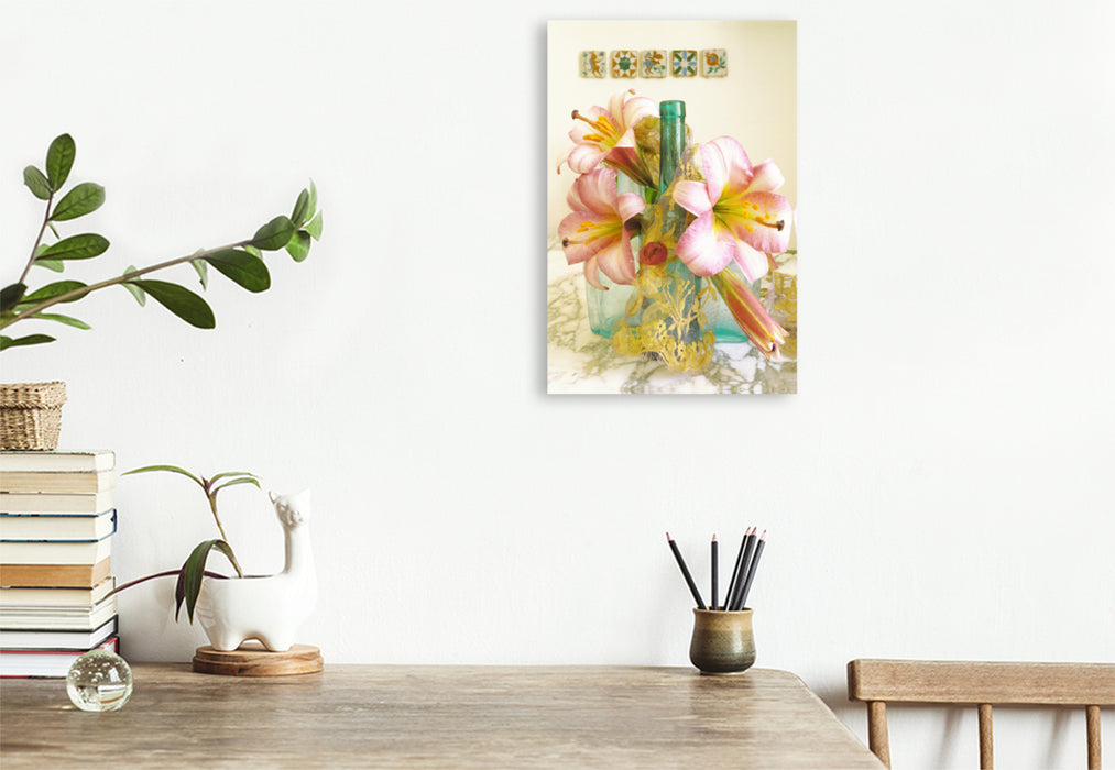 Premium textile canvas Premium textile canvas 80 cm x 120 cm high Lily still life on a marble table 