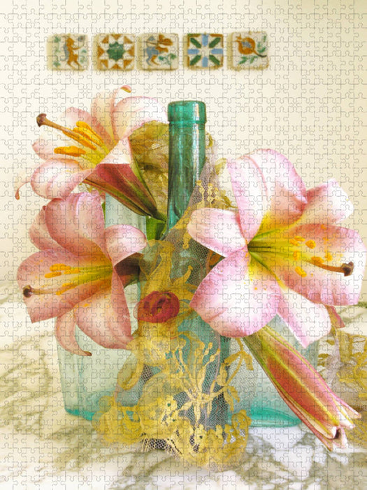 Lilien-Stillleben auf einem Marmortisch - CALVENDO Foto-Puzzle'