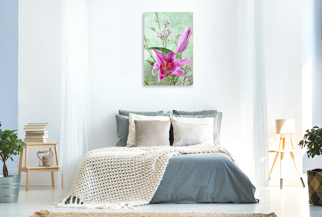 Premium textile canvas Premium textile canvas 80 cm x 120 cm high lily flowers and wax flowers 