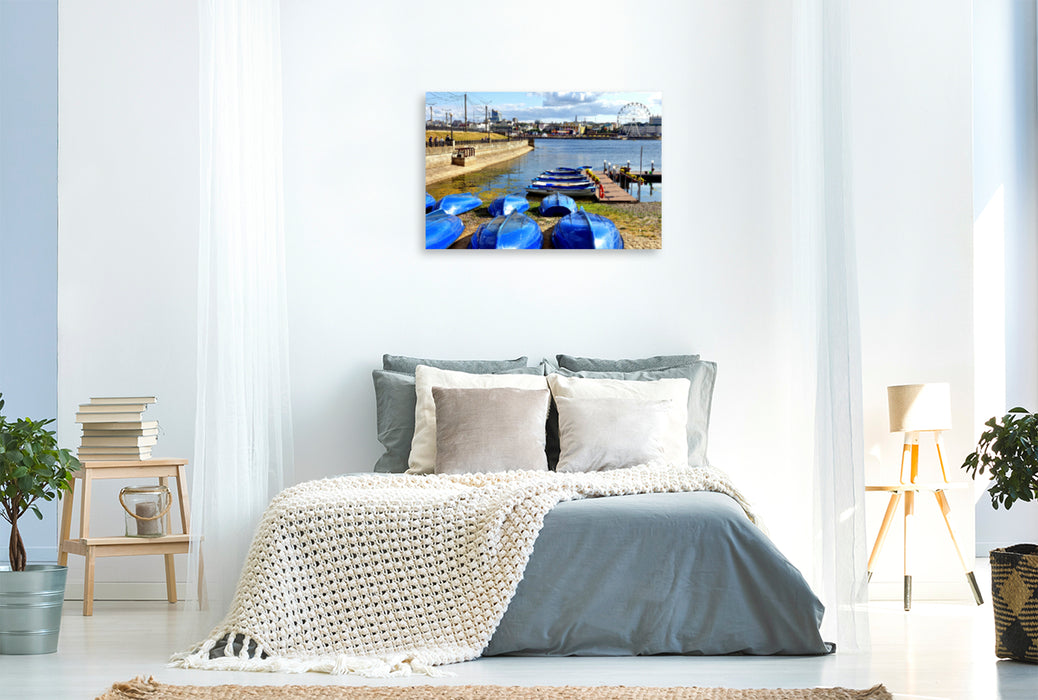 Premium textile canvas Premium textile canvas 120 cm x 80 cm across Boats in the Bay of Cheboksary 