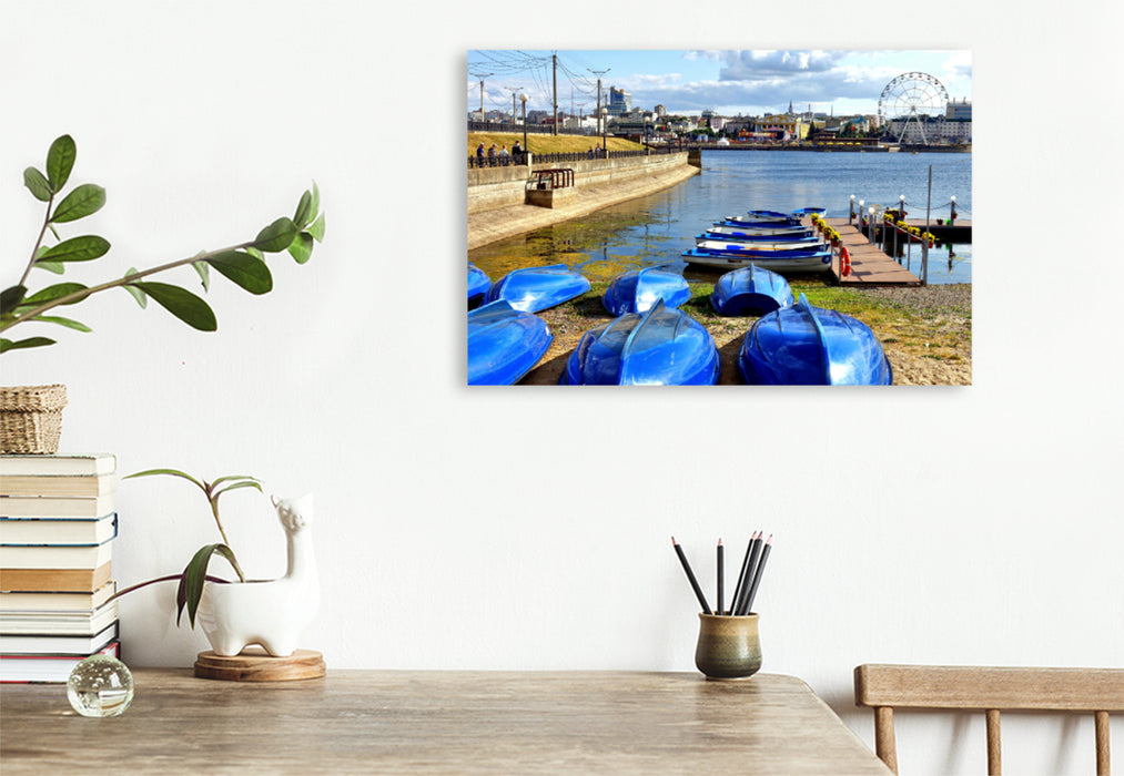 Premium textile canvas Premium textile canvas 120 cm x 80 cm across Boats in the Bay of Cheboksary 