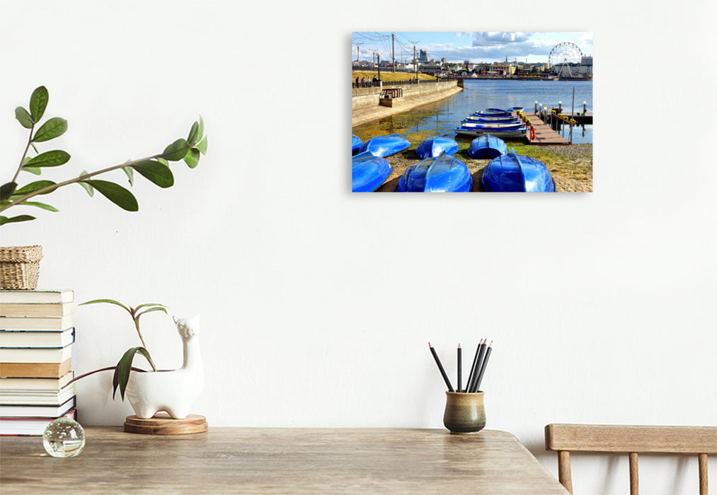 Premium textile canvas Premium textile canvas 120 cm x 80 cm across Boats in the Bay of Cheboksary 