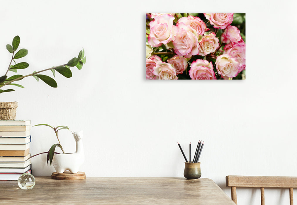 Premium textile canvas Premium textile canvas 120 cm x 80 cm landscape Pretty bouquet of roses in delicate pink 