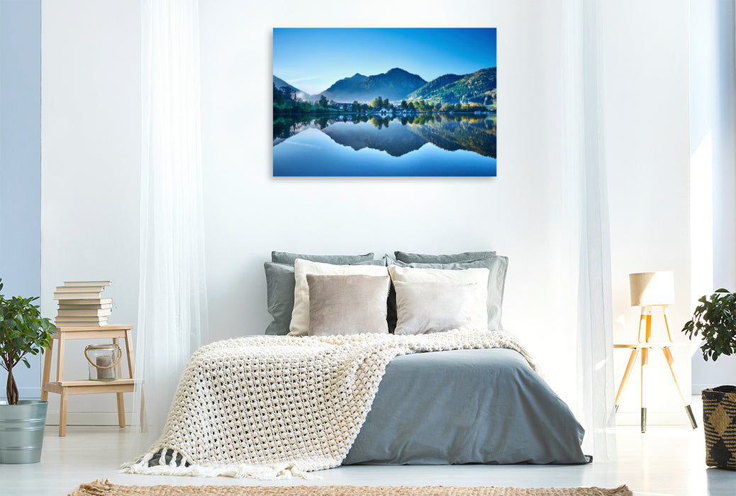 Premium textile canvas Premium textile canvas 120 cm x 80 cm landscape Early in the morning at Schliersee 