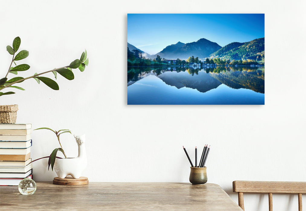 Premium textile canvas Premium textile canvas 120 cm x 80 cm landscape Early in the morning at Schliersee 