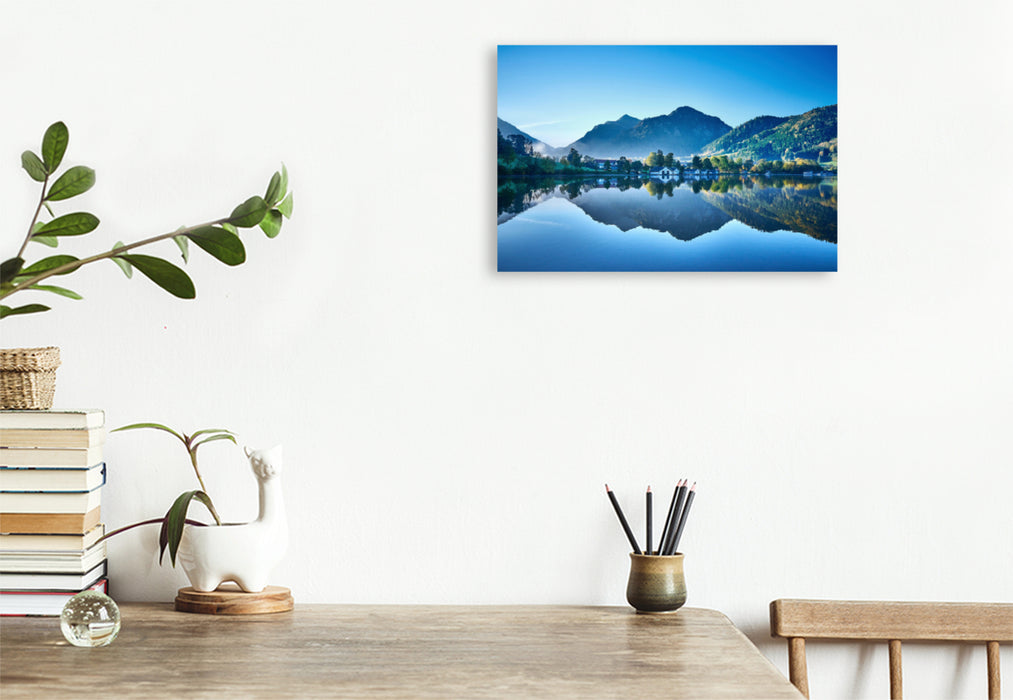 Premium textile canvas Premium textile canvas 120 cm x 80 cm landscape Early in the morning at Schliersee 