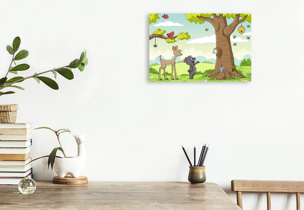 Premium textile canvas Premium textile canvas 120 cm x 80 cm landscape animals of the forest 