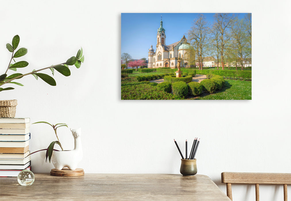 Premium textile canvas Premium textile canvas 120 cm x 80 cm landscape The Protestant Church Hockenheim. 