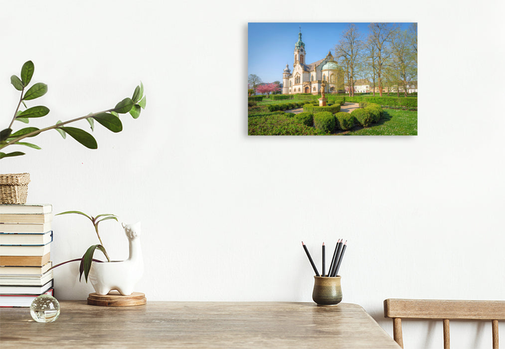 Premium textile canvas Premium textile canvas 120 cm x 80 cm landscape The Protestant Church Hockenheim. 