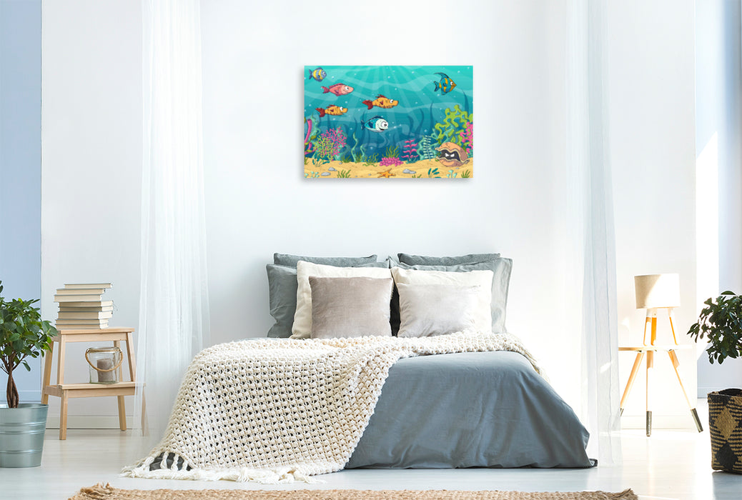 Premium textile canvas Premium textile canvas 120 cm x 80 cm landscape Funny fish in an underwater landscape 