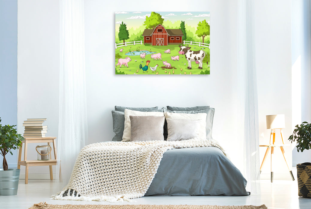 Premium textile canvas Premium textile canvas 120 cm x 80 cm landscape On the farm 