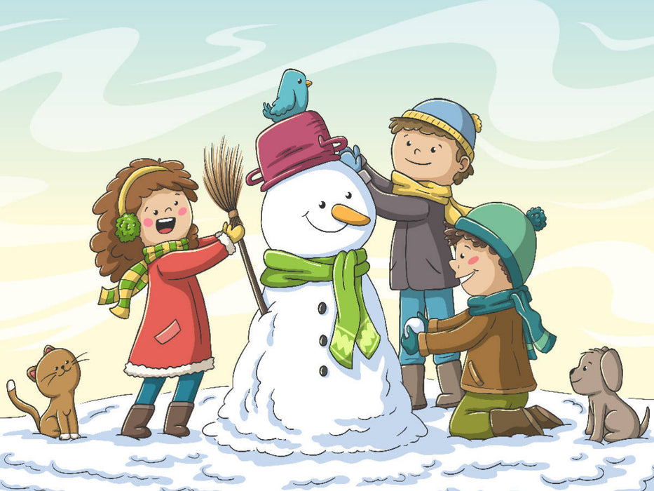 Drei Kinder bauen einen Schneemann - CALVENDO Foto-Puzzle'