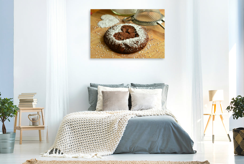 Premium Textil-Leinwand Premium Textil-Leinwand 120 cm x 80 cm quer Romantischer Kuchen mit Herz