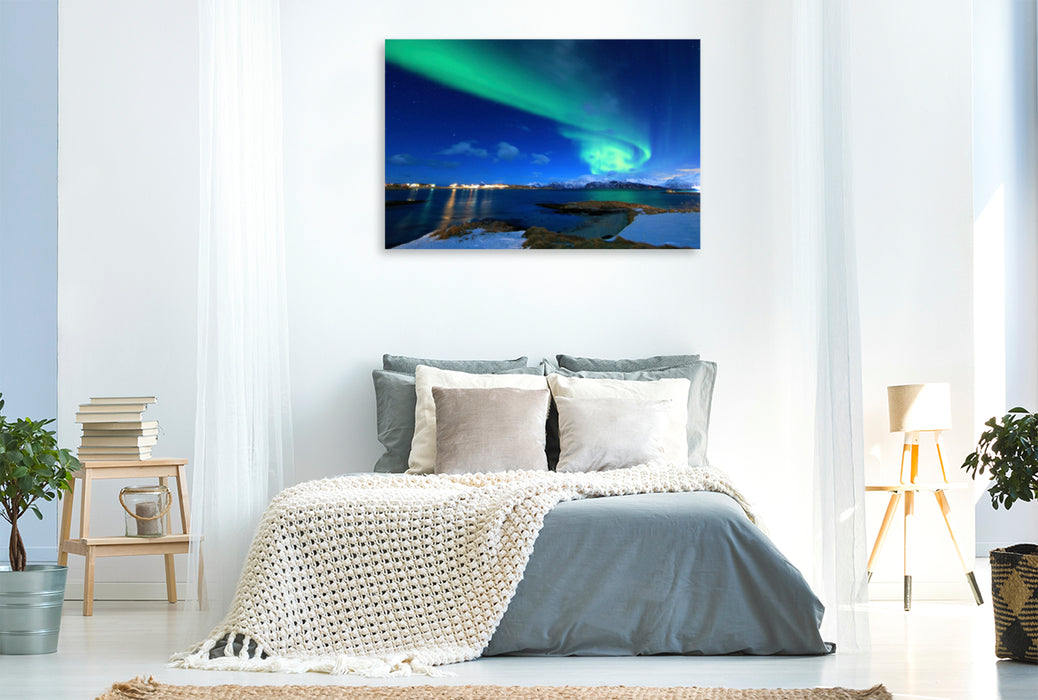 Premium textile canvas Premium textile canvas 120 cm x 80 cm landscape Magical Northern Lights 