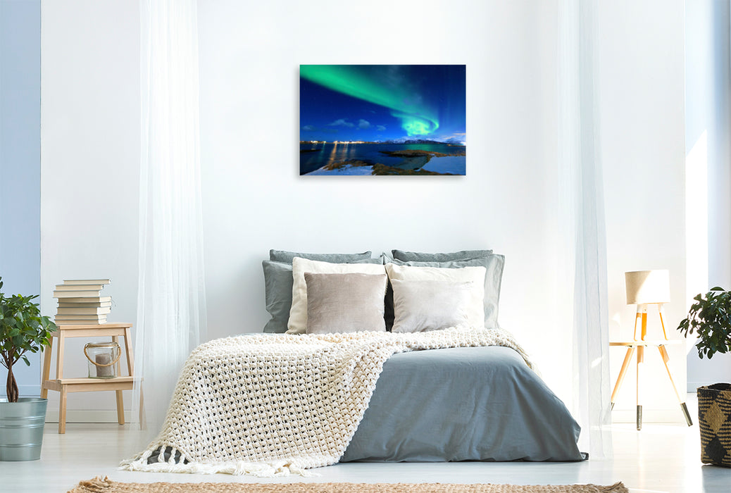 Premium textile canvas Premium textile canvas 120 cm x 80 cm landscape Magical Northern Lights 