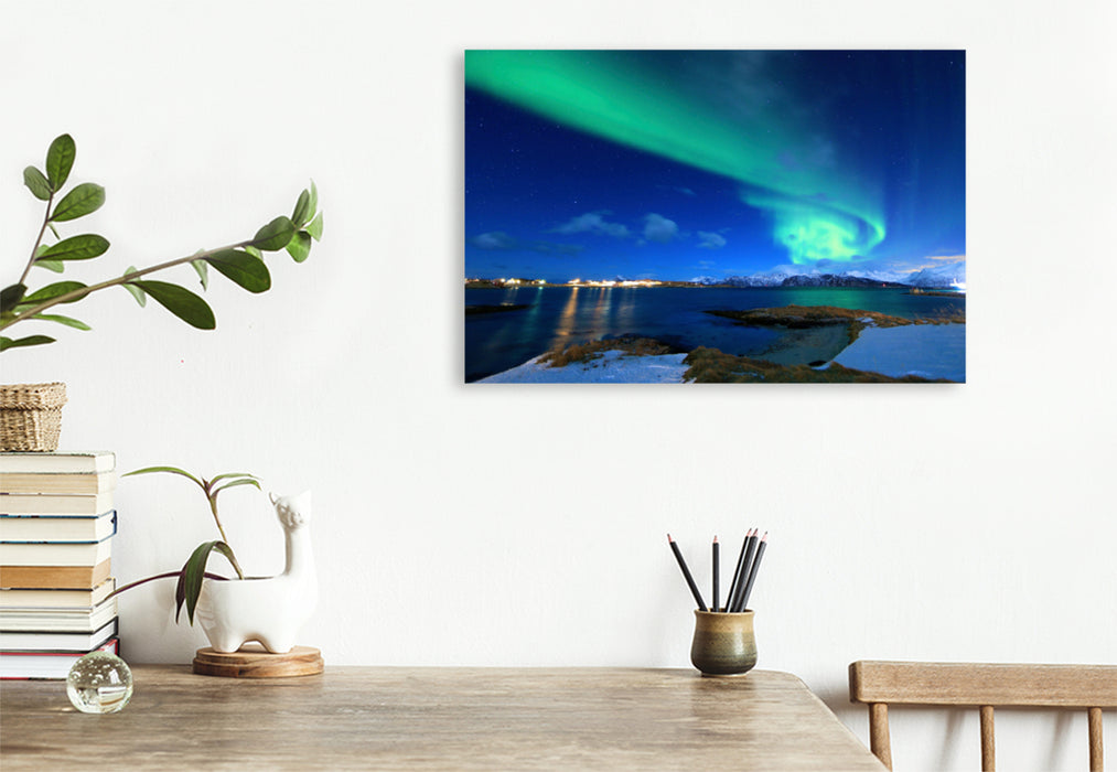 Premium textile canvas Premium textile canvas 120 cm x 80 cm landscape Magical Northern Lights 