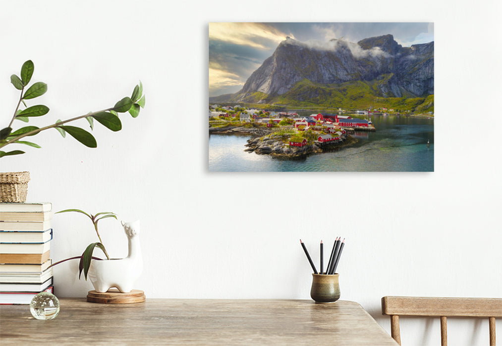 Premium textile canvas Premium textile canvas 75 cm x 50 cm landscape Lofoten in the sunset 