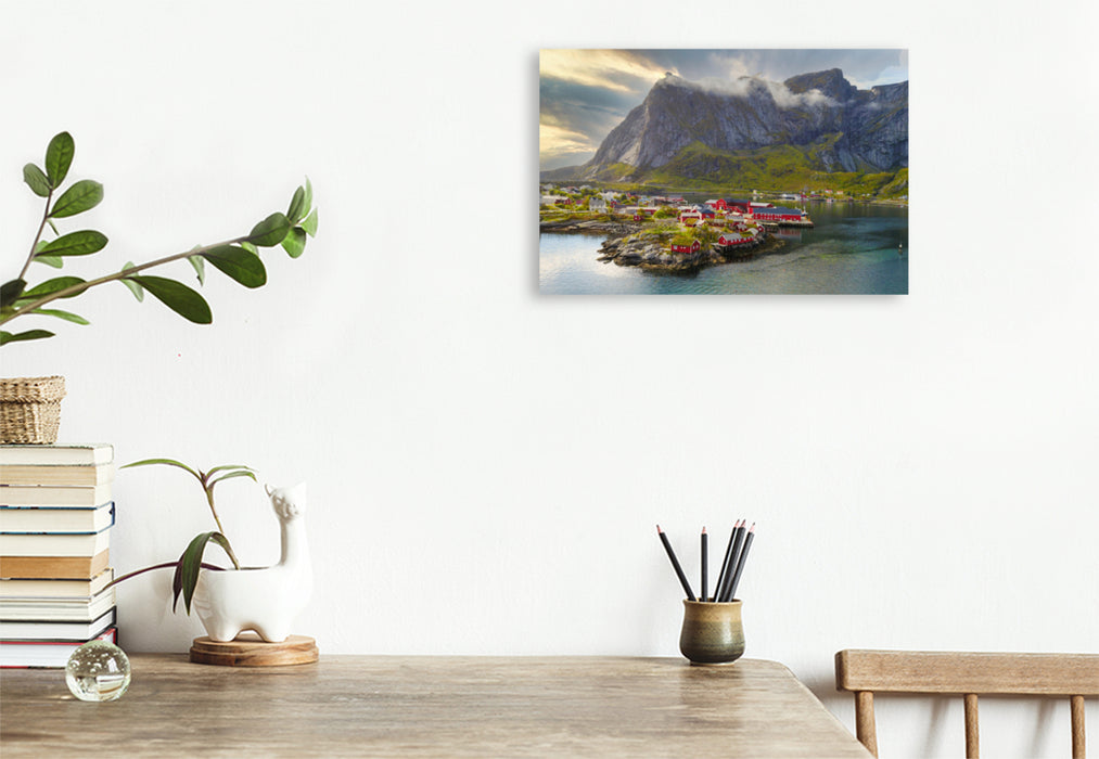 Premium textile canvas Premium textile canvas 75 cm x 50 cm landscape Lofoten in the sunset 