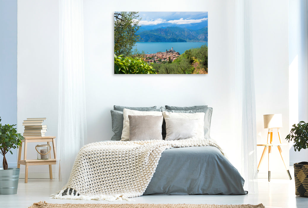 Premium textile canvas Premium textile canvas 120 cm x 80 cm landscape View from the panoramic road to Malcesine 