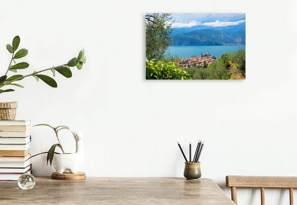 Premium textile canvas Premium textile canvas 120 cm x 80 cm landscape View from the panoramic road to Malcesine 